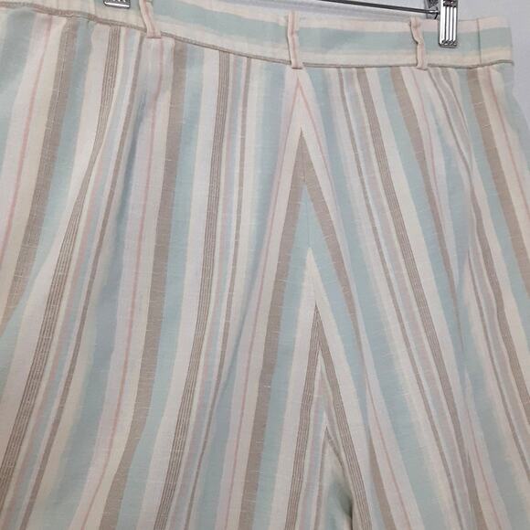 Vintage 80s Linen Blend Board Short Pastel Stripe Bermuda Shorts Beach Resort - Picture 4 of 12